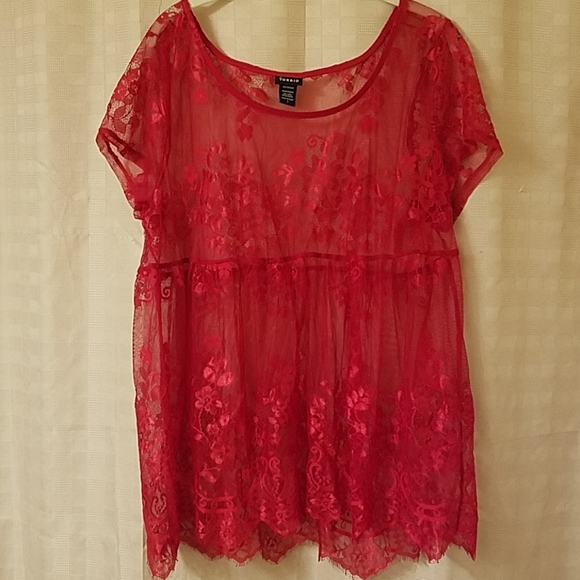 torrid Tops - Torrid size 2 or 2x red lace sheer blouse.